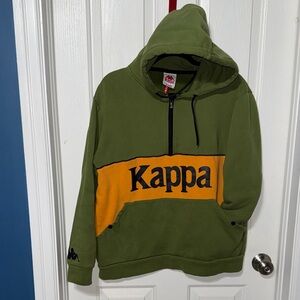 Kappa Olive Green Hoodie with Orange Chest Panel